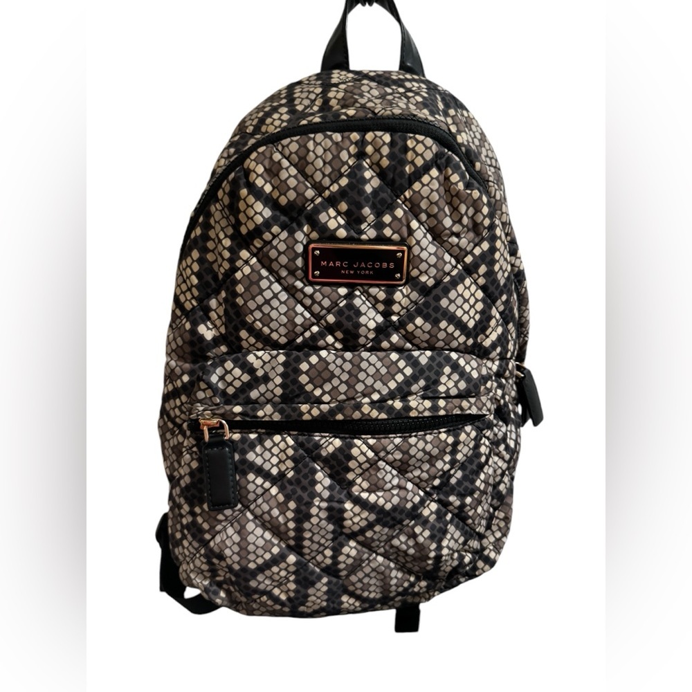 Marc Jacobs Quilted Snake-Print Backpack in Beige Black